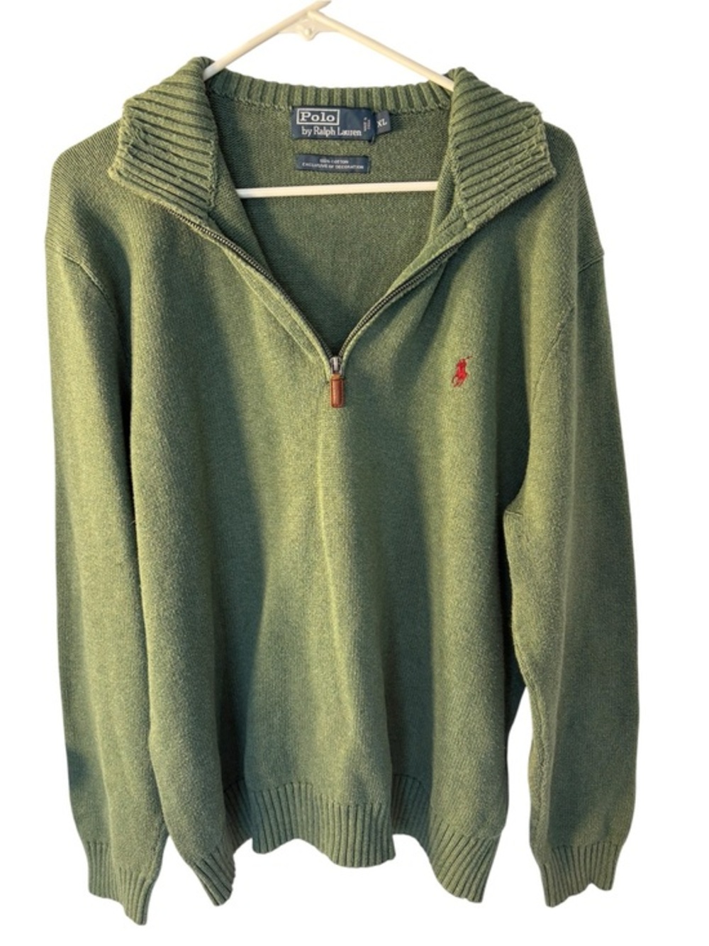 Ralph Lauren Olive Green Zip-Up Sweater with Red Pony